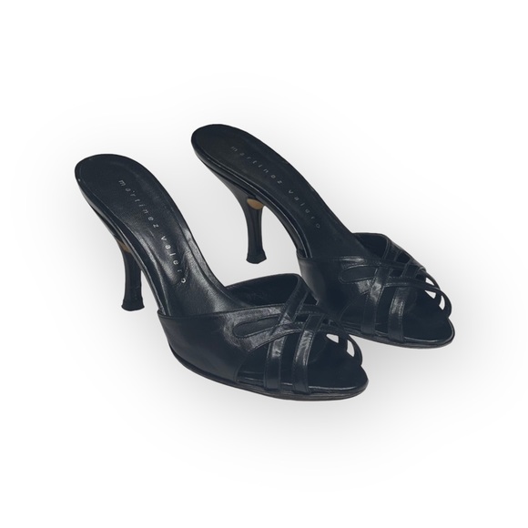 Martinez Valero ☻︎ Cut Out Heeled Mules Slides Sandal ☻︎ Black Leather ☻ 6.5M ☻︎ - Picture 9 of 16